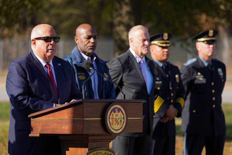 Gov. Larry Hogan announced new crime initiatives at a press conference outside the Maryland State Police Glen Burnie Barracks on 11/10/22.