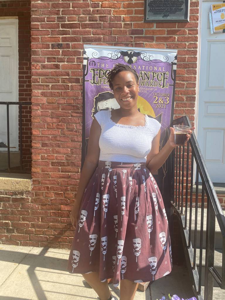 Reporter Jasmine Vaughn-Hall had a custom skirt made by a friend in Los Angeles and it has been a hit, especially at Baltimore’s annual Poe festival.