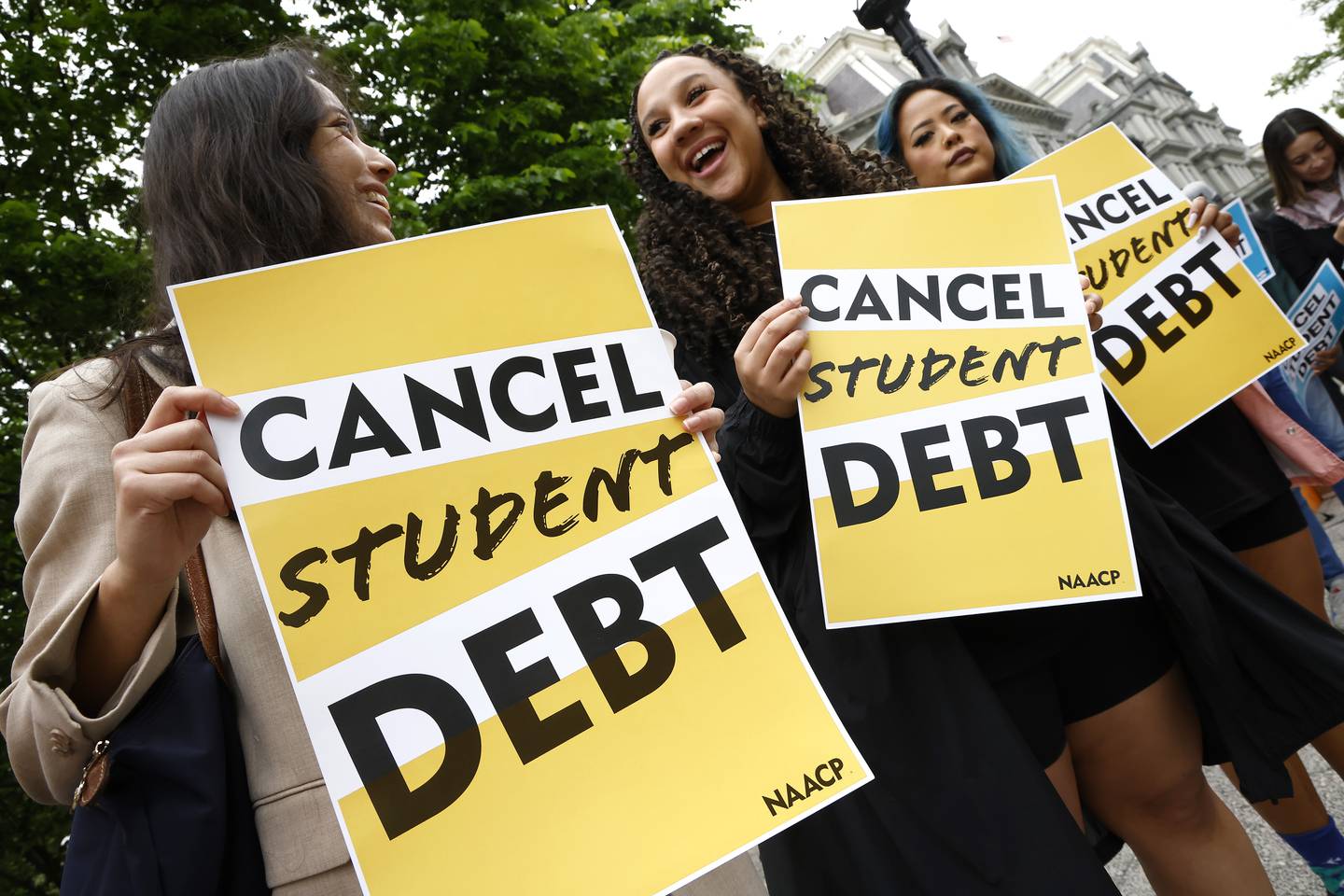 WASHINGTON, DC - MAY 12: Student loan borrowers gather near The White House to tell President Biden to cancel student debt on May 12, 2020 in Washington, DC.