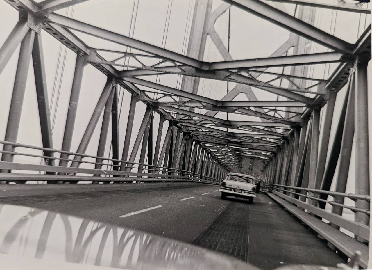 My grandfather crossed the William Preston Lane Jr. Memorial Bridge the first year it opened, 1953. He snapped this photo from a camera set up in the passenger seat.