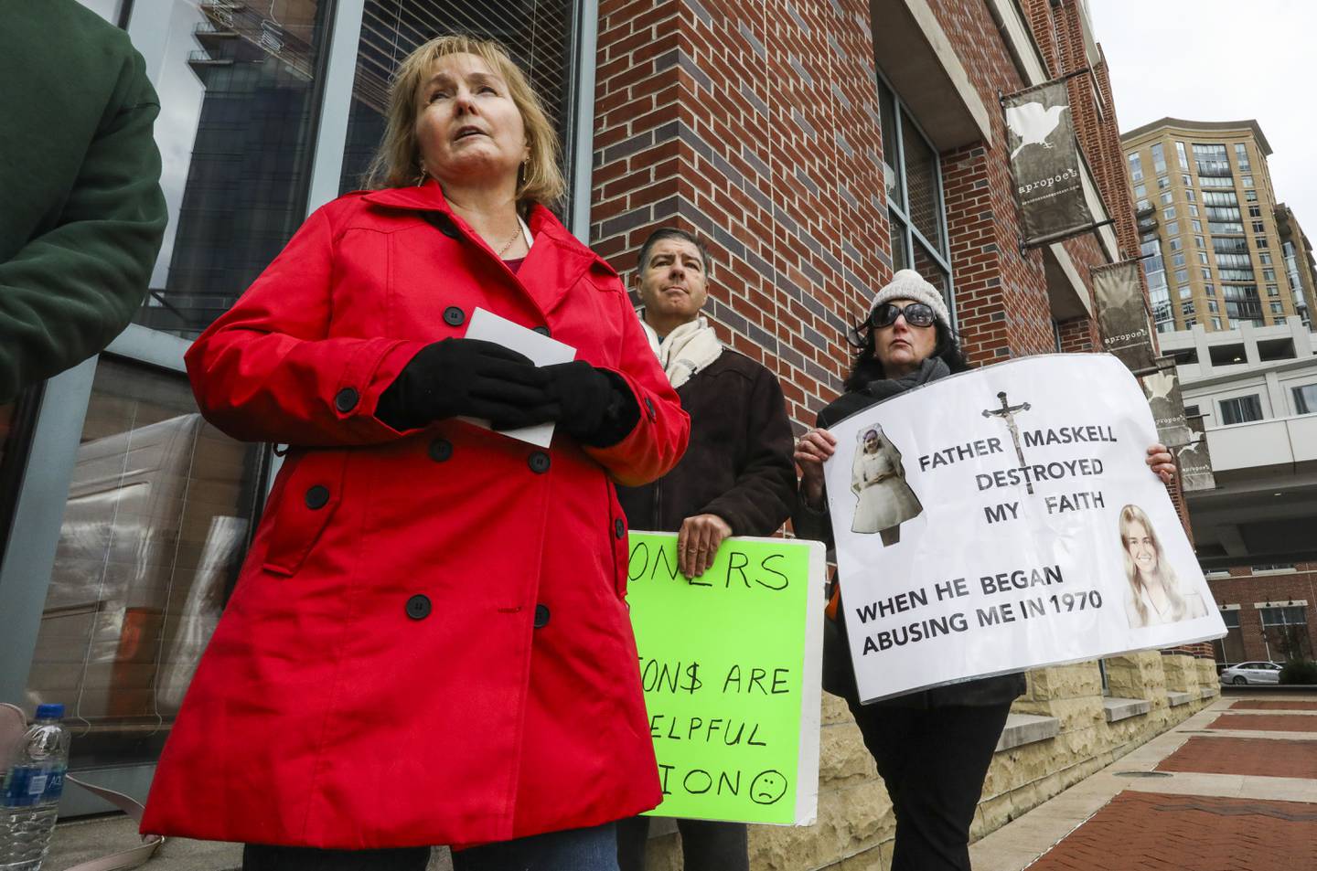 Survivors Network of those Abused by Priests (SNAP) Maryland member Teresa Lancaster during a press conference held outside of the Marriott to urge newly elected Archbishop Timothy Broglio to add clerics who abused men or women over the age of 25 to its list of perpetrators.