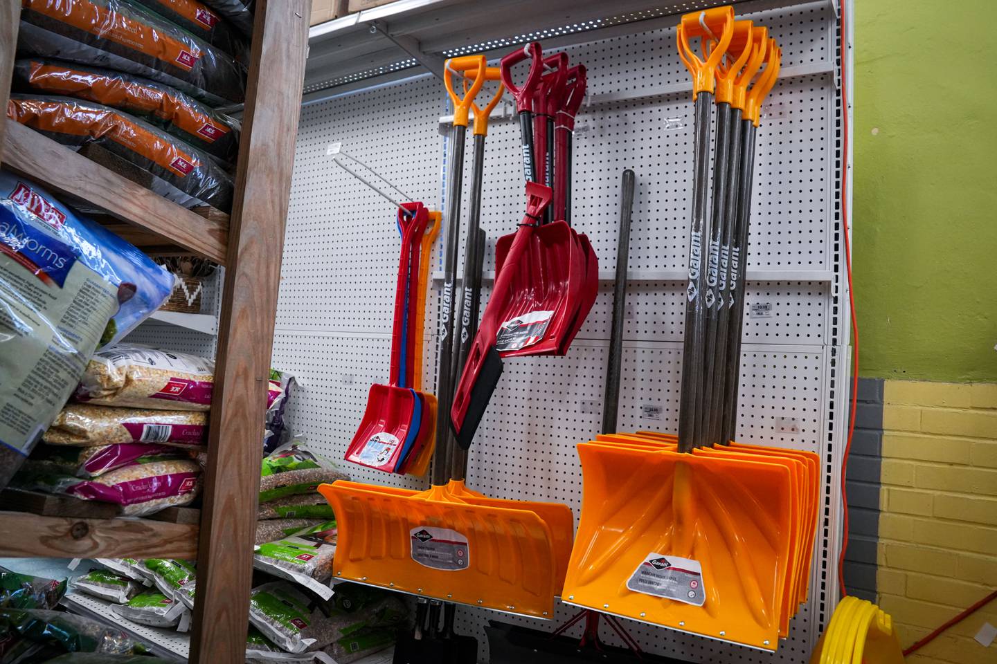 Snow shovels at Ace Hardware in Waverly on Friday, Feb. 17, 2023.