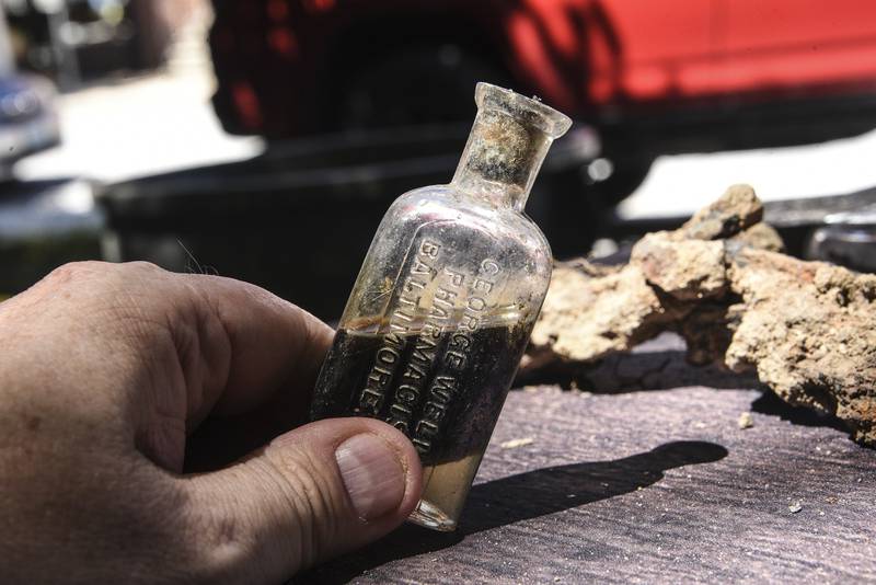 A rare medicine bottle with the contents still intact found at the Orchard Street privy.