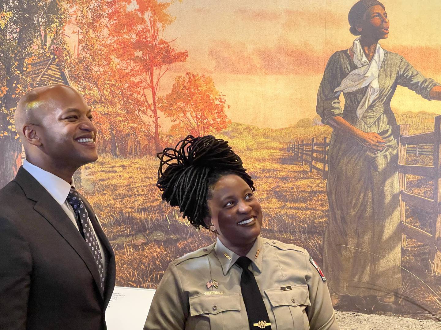 Angela Crenshaw, the new acting director of the Maryland Park Service, is shown with Gov. Wes Moore.