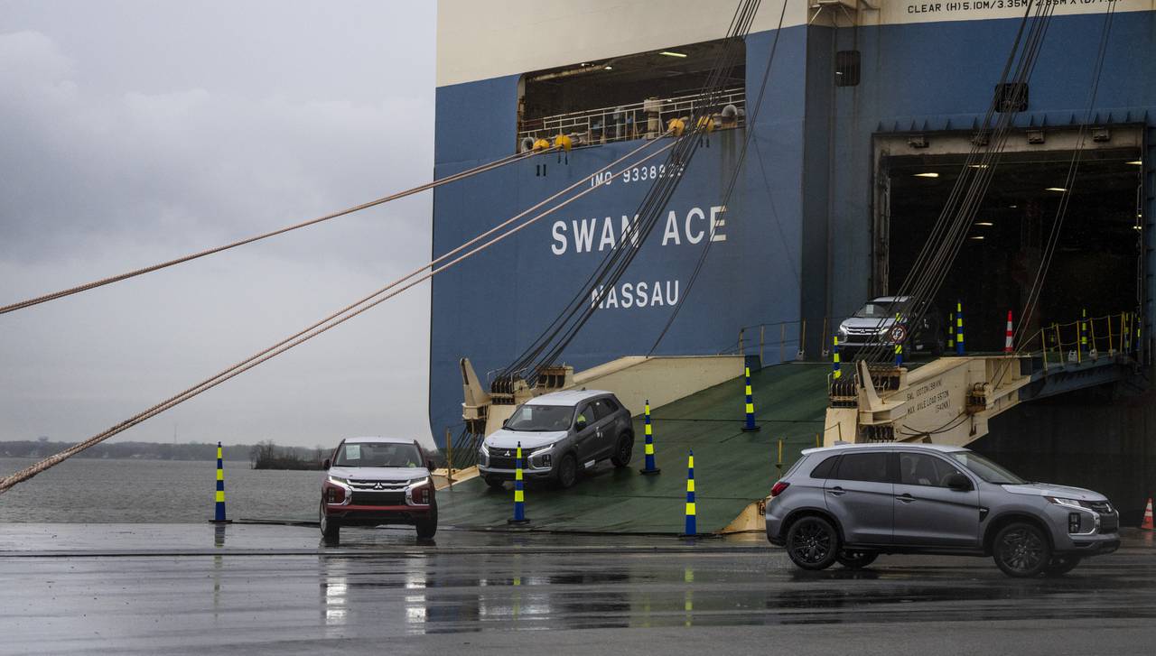 Several car manufactors like Mazda and Mitzubishi (pictured here) have been redirected to the port of Tradepoint Atlantic. They normally would be recieved at Seagrit Marine Terminal or Dundalk Marine Terminal. White vans of Longshoremen are taken aboard the vessel and they drive the cars off of it in what is called roll-on, roll-off. Inside they inspect the vehicles, add manuals and update software if needed.
