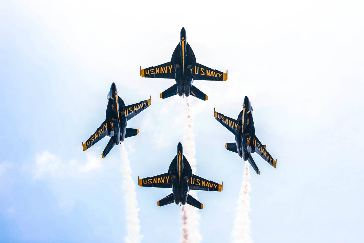 The Navy Blue Angels perform over the Naval Academy in Annapolis on May 25, 2021. The team returns next week for this year's commencement ceremonies.