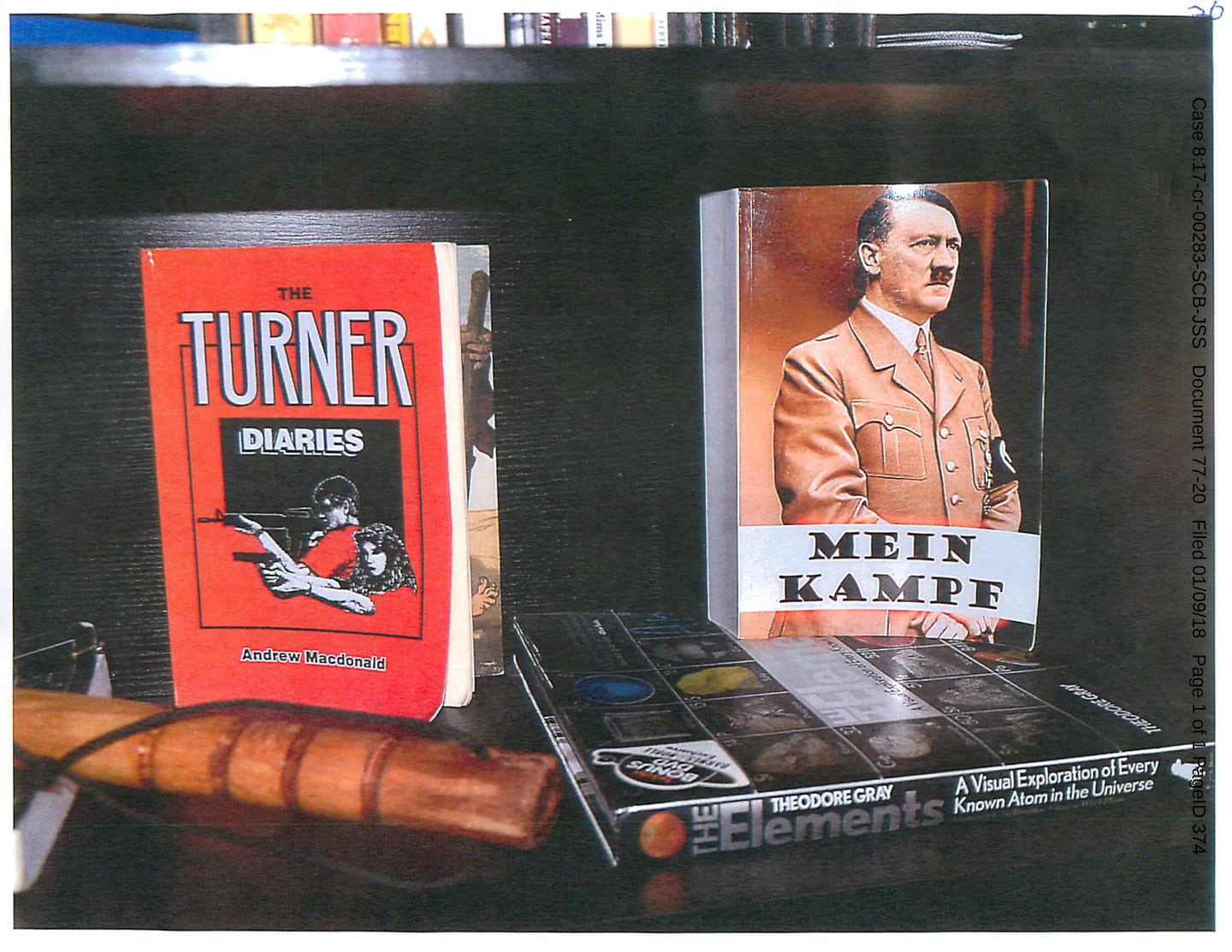 Copies of The Turner Diaries and Mein Kampf found in Brandon Russell's garage.
