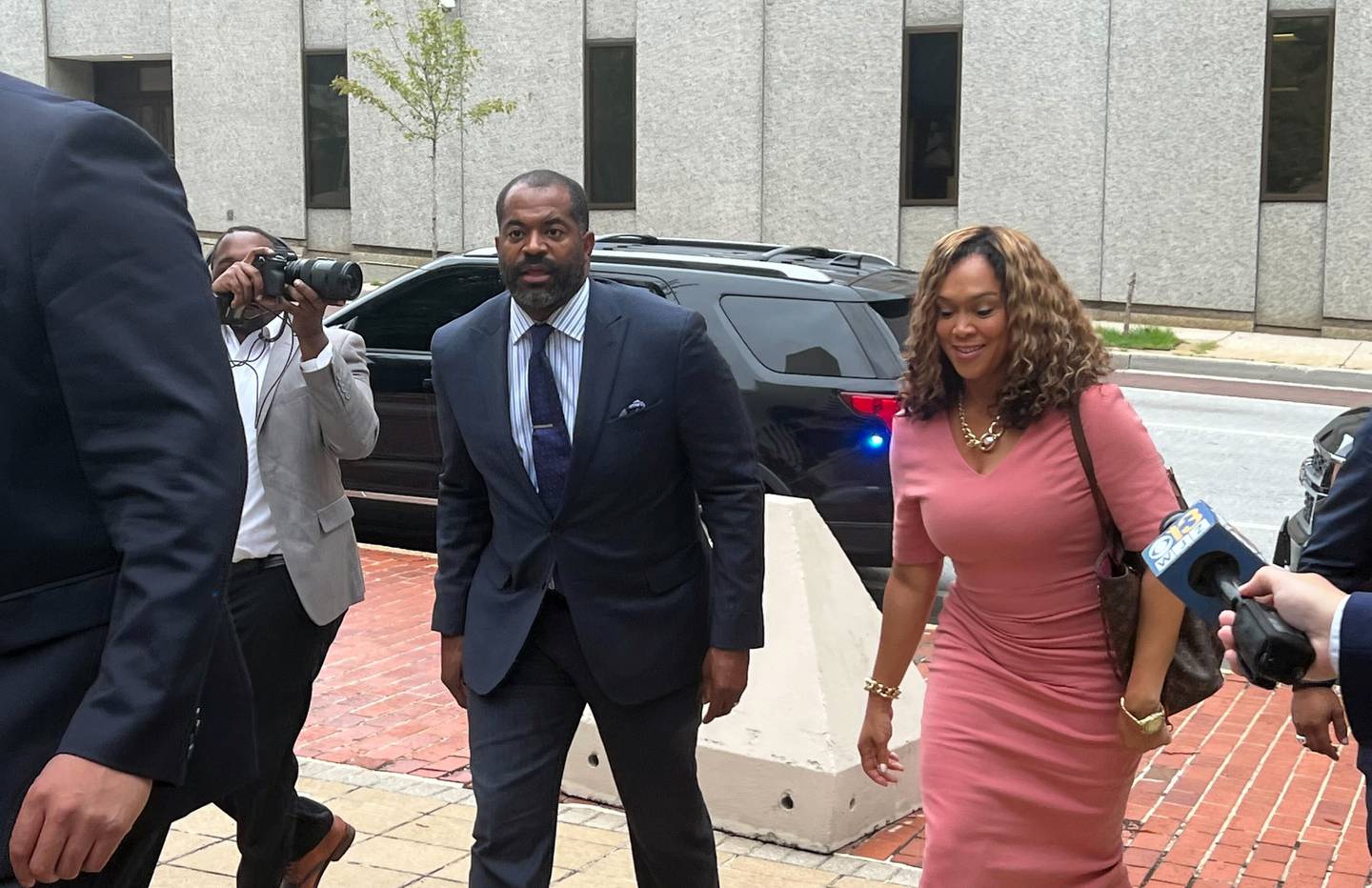 Marilyn Mosby and her husband Nick attend a hearing ahead of her federal trial on perjury charges later this month.