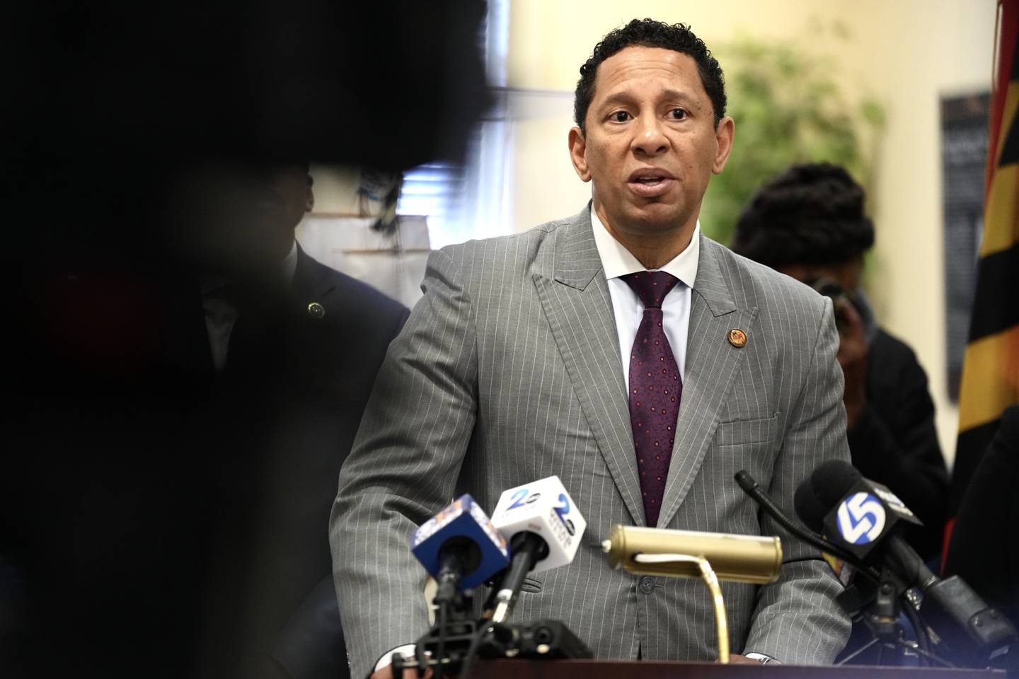 Baltimore City State’s Attorney Ivan Bates and state lawmakers promote public safety bills in the general assembly in Annapolis on February 15, 2023.