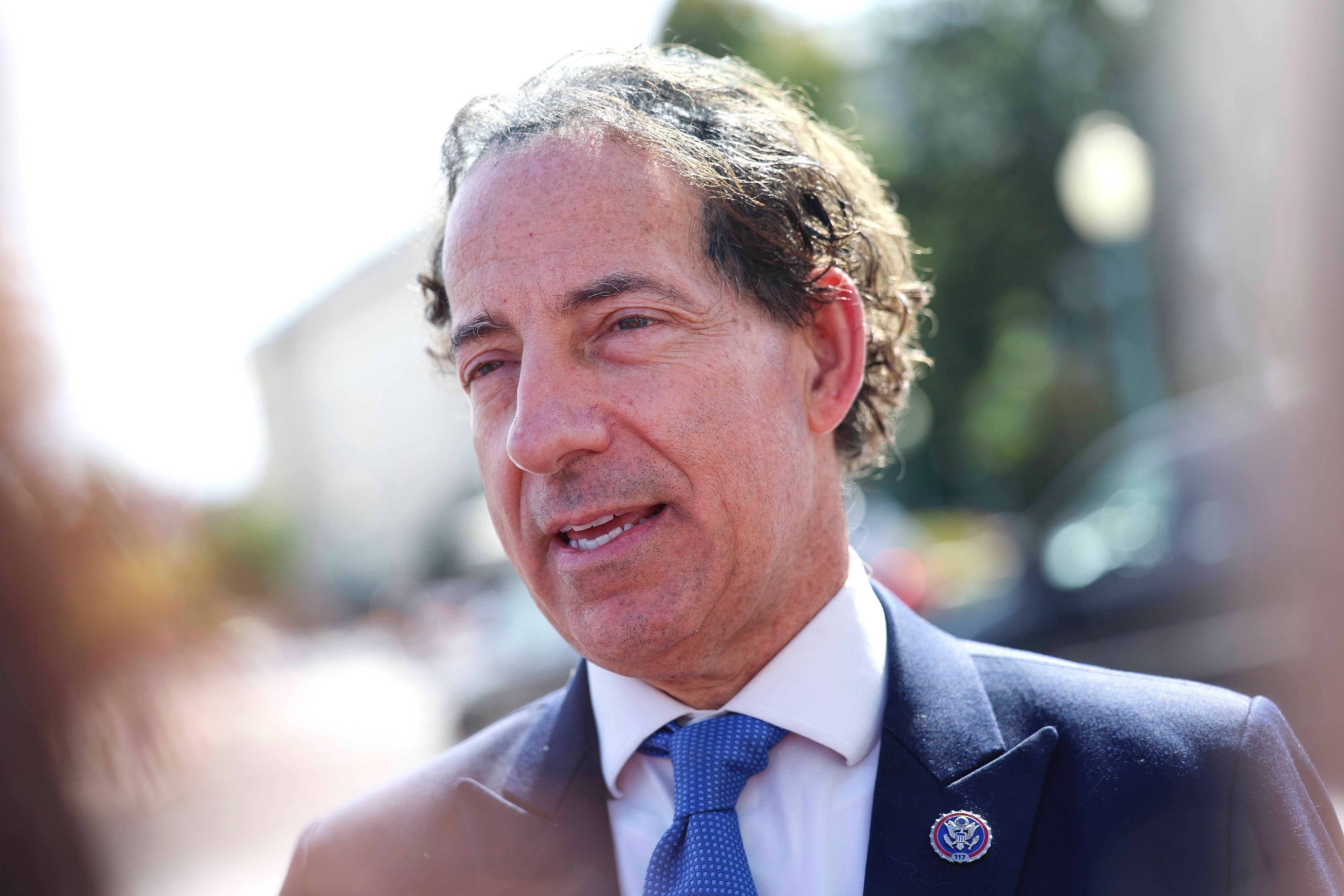 WASHINGTON, DC - SEPTEMBER 29: U.S. Rep. Jamie Raskin, member of the House Select Committee to Investigate the January 6th Attack on the U.S. Capitol, talks to members of the media outside of the U.S. Capitol, on September 29, 2022 in Washington, DC. Raskin said the committee is planning to reschedule their postponed hearing as soon as possible.