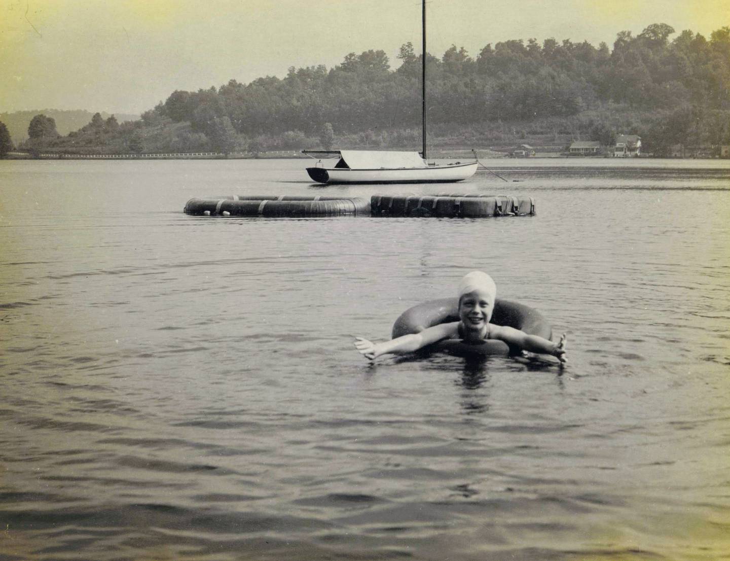 My mom never liked swimming, but have it a go during a camping trip to her mother's home in New York.