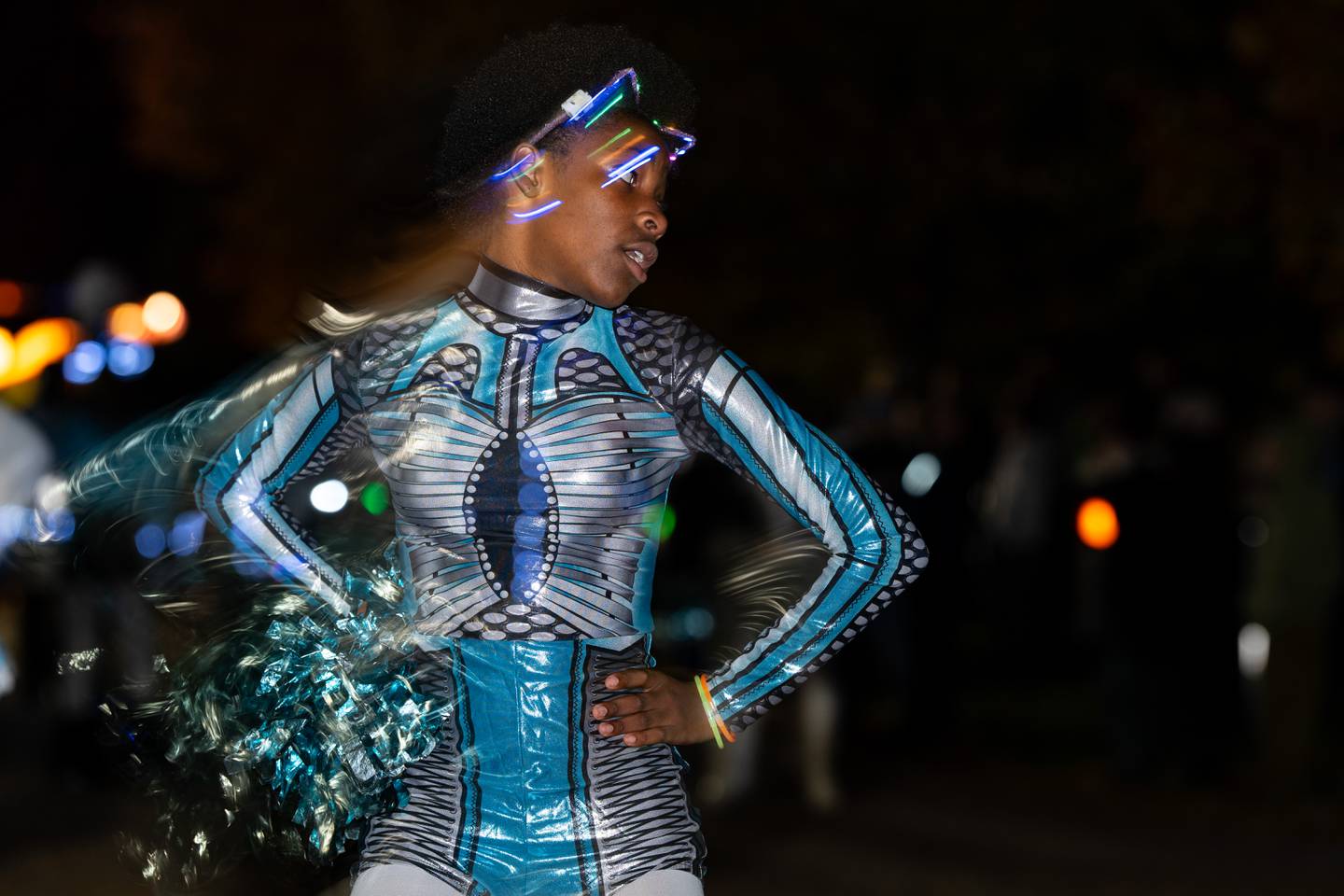 Epic Attraction Marching Unit performs during The Great Halloween Lantern Parade at Patterson Park on Saturday, Oct. 21, 2023.