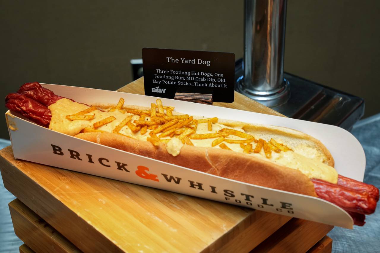 The Yard Dog is on display during a media preview in Oriole Park at Camden Yards on Wednesday, March 29.