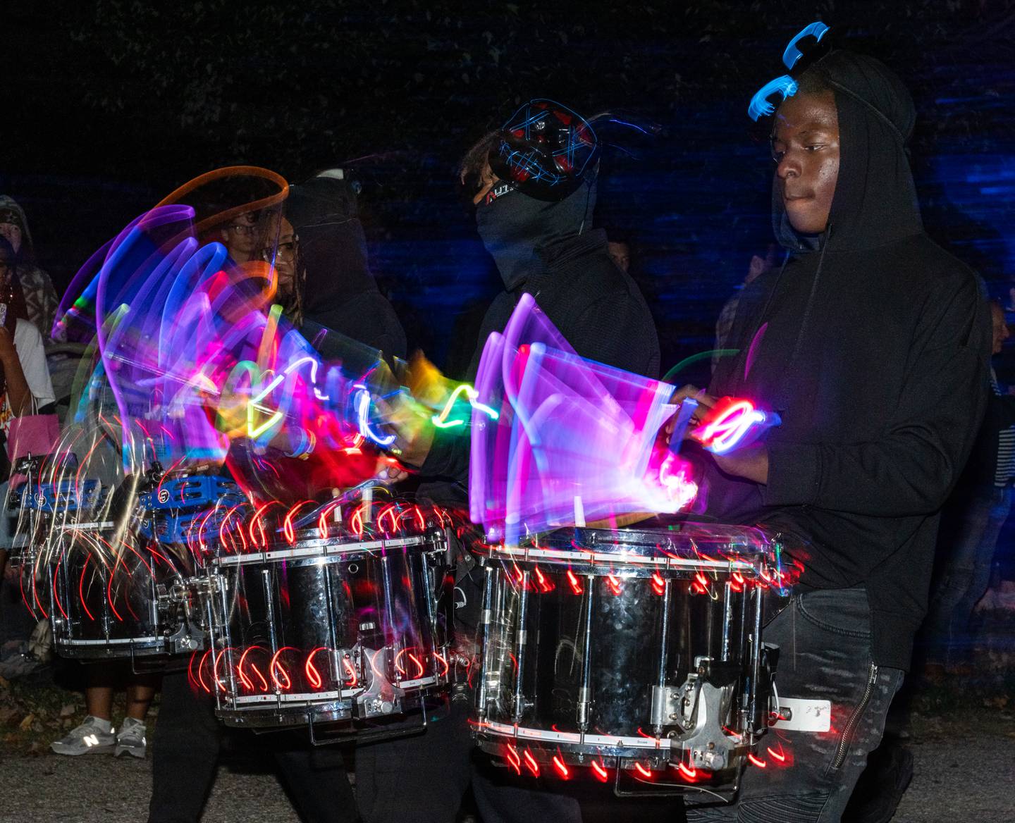 Drummers perform during The Great Halloween Lantern Parade at Patterson Park on Saturday, Oct. 21, 2023.