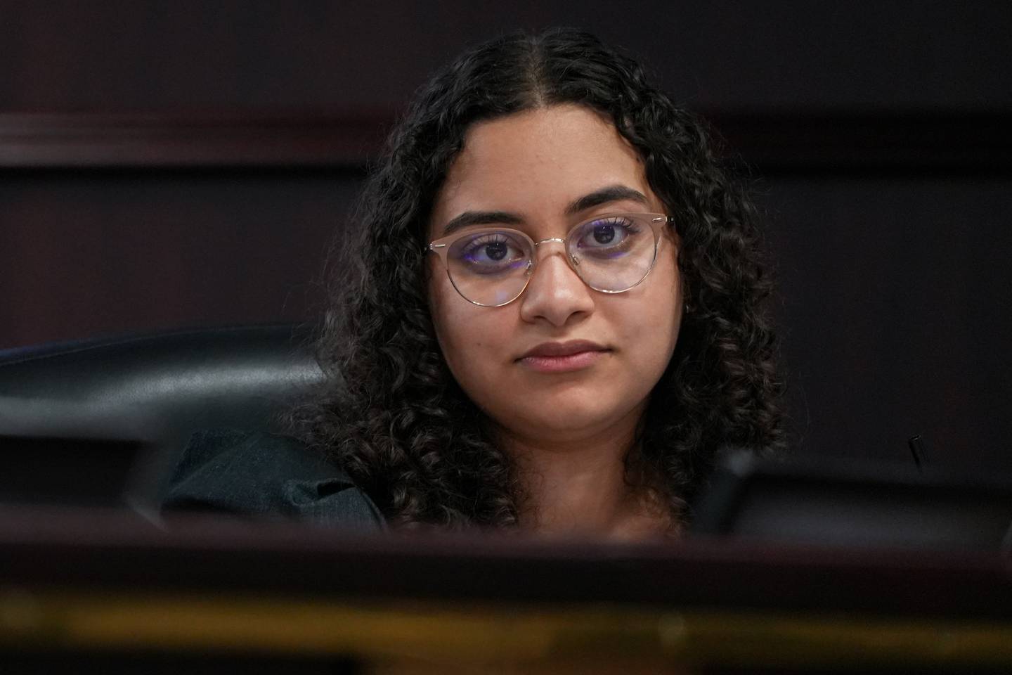 Roah Hassan, Student Member of the Baltimore County Board of Education, listens during their bi-weekly meeting at the Greenwood Campus on 8/23/22.