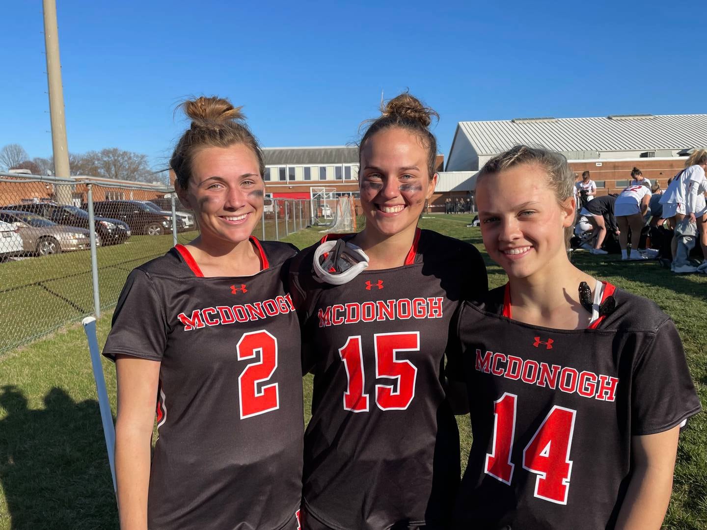 McDonogh midfielders Amanda Lawson (2) and Remi Schaller (15), as well as defender Kit Laake (14), led the No. 3 Eagles to a 13-7 victory at No. 2 Archbishop Spalding Tuesday afternoon. The Eagles remain one of just three teams unbeaten in the IAAM A Conference teams along with No. 1 and two-time defending champion St. Paul's and No. 7 Glenelg Country School. The Eagles host St. Paul's Thursday.