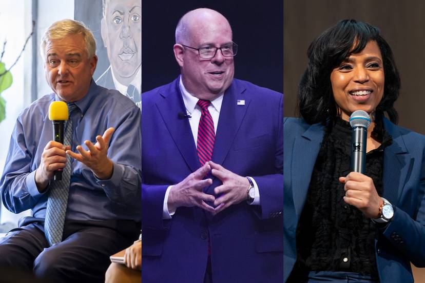 Leading candidates for the U.S. Senate in Maryland in 2024 are, from left: U.S. Rep David Trone, a Democrat; former Gov. Larry Hogan, a Republican; and Prince George's County Executive Angela Alsobrooks.
