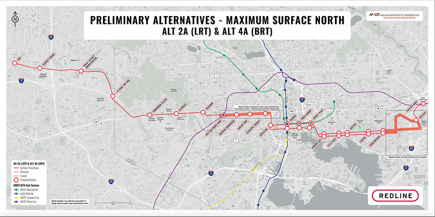 A proposed map of the Red Line, called Surface North.