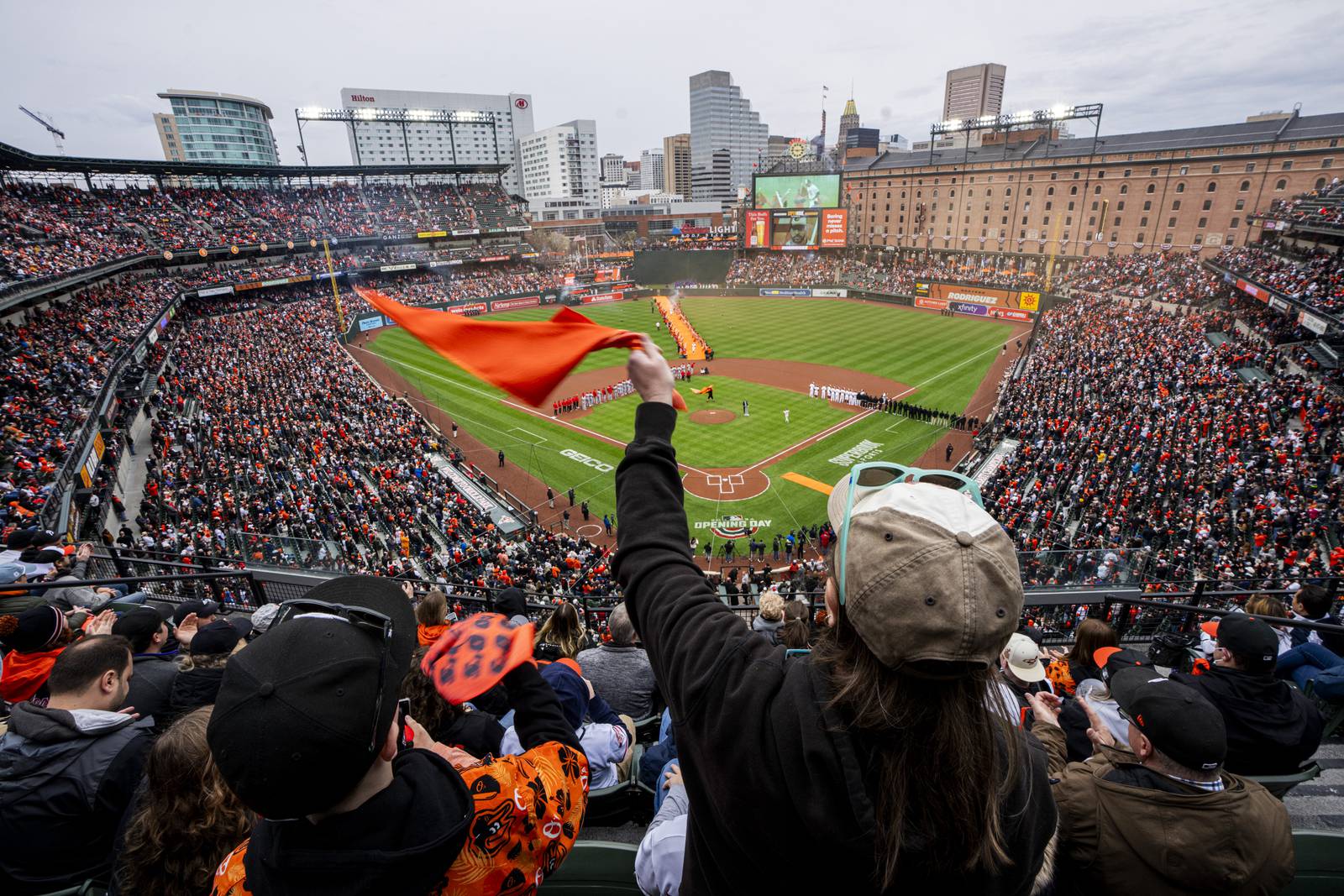 Fans rally for the Orioles on Opening Day at Camden Yards on March 28, 2024.