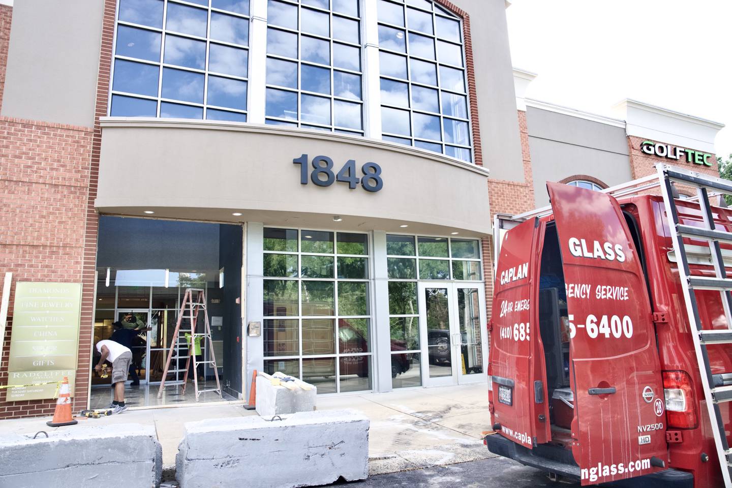 A vehicle drove through the front of Radcliffe Jewelers in Pikesville early morning on August 16, 2023.