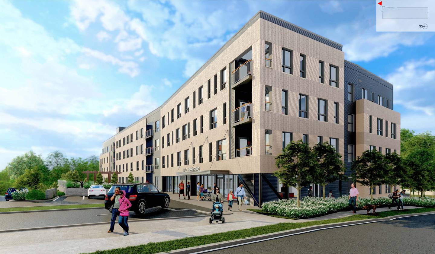 A rendering shows Homes for American's plan for Red Maple Place, an apartment building on Joppa Road that would have 50 affordably priced units and six market-rent units. A Circuit Court judge has given a green light to the controversial proposal.