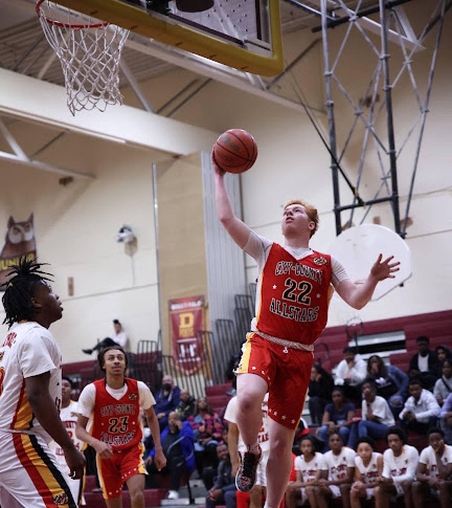 Cole Harshmann goes up for a shot during Friday's City/County boys basketball senior All-Star game. Harshmann from Catonsville had 5 points as the Baltimore County defeated the City  at Dunbar.