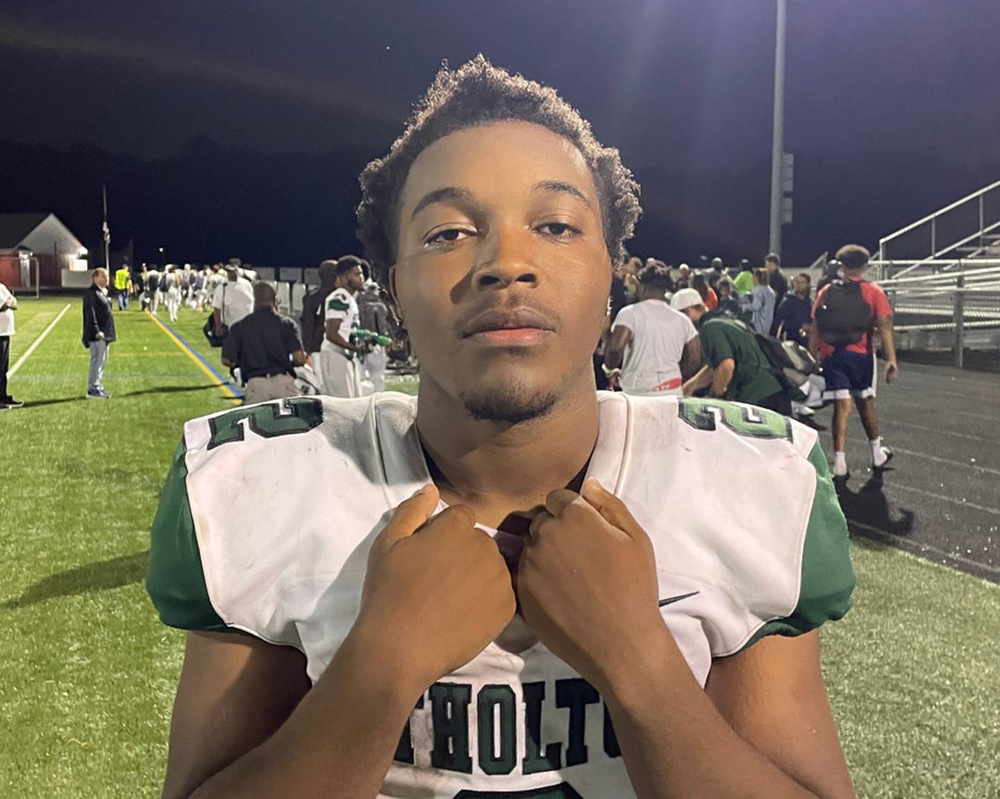 Atholton's Dillan Watkins rushed for a career high 242 yards and two touchdowns, including the game-clinching score in the fourth quarter, as the 14th-ranked Raiders defeated Glenelg, 21-7, in Howard County football action.