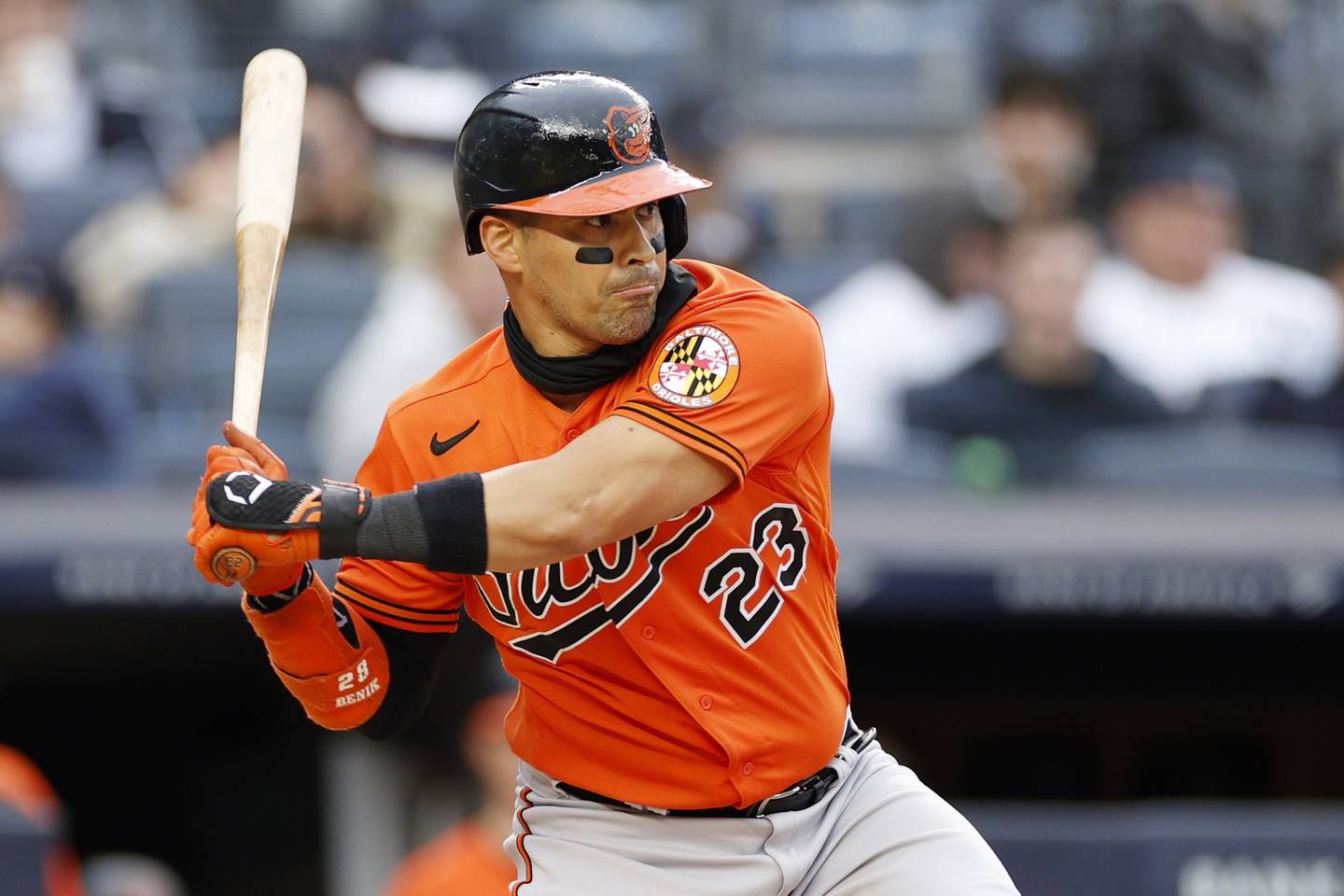 NEW YORK, NEW YORK - OCTOBER 01: Robinson Chirinos #23 of the Baltimore Orioles at bat during the sixth inning against the New York Yankees at Yankee Stadium on October 01, 2022 in the Bronx borough of New York City.