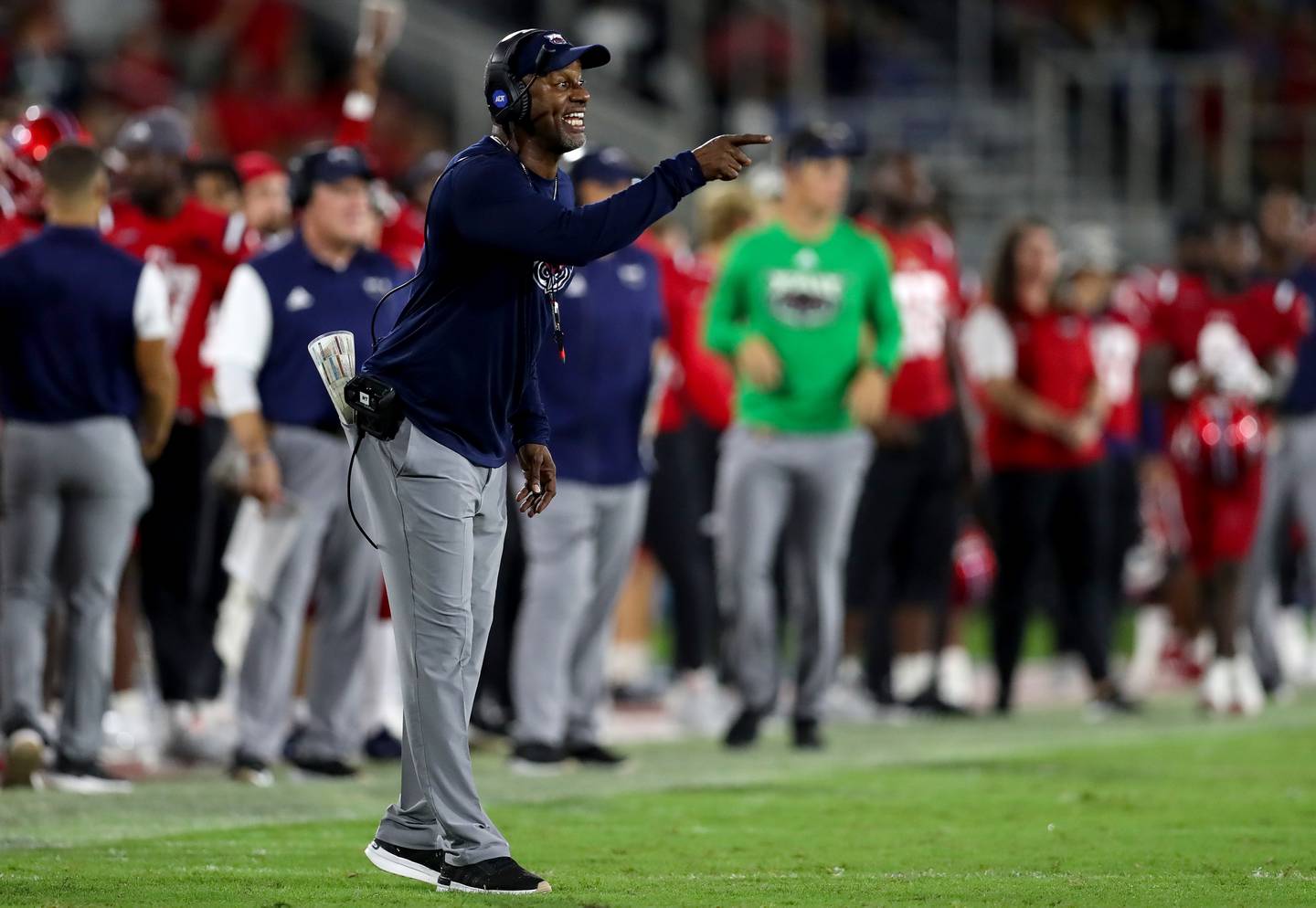 Head coach Willie Taggart of the Florida Atlantic Owls looks on during the second half against the UCF Knights at FAU Stadium on September 17, 2022 in Boca Raton, Florida.