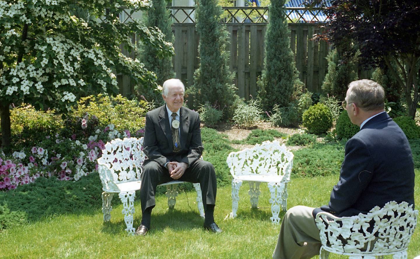 Former President Jimmy Carter in the Superintendent's Garden at the Naval Academy during the 1996 50th reunion of his graduating class.