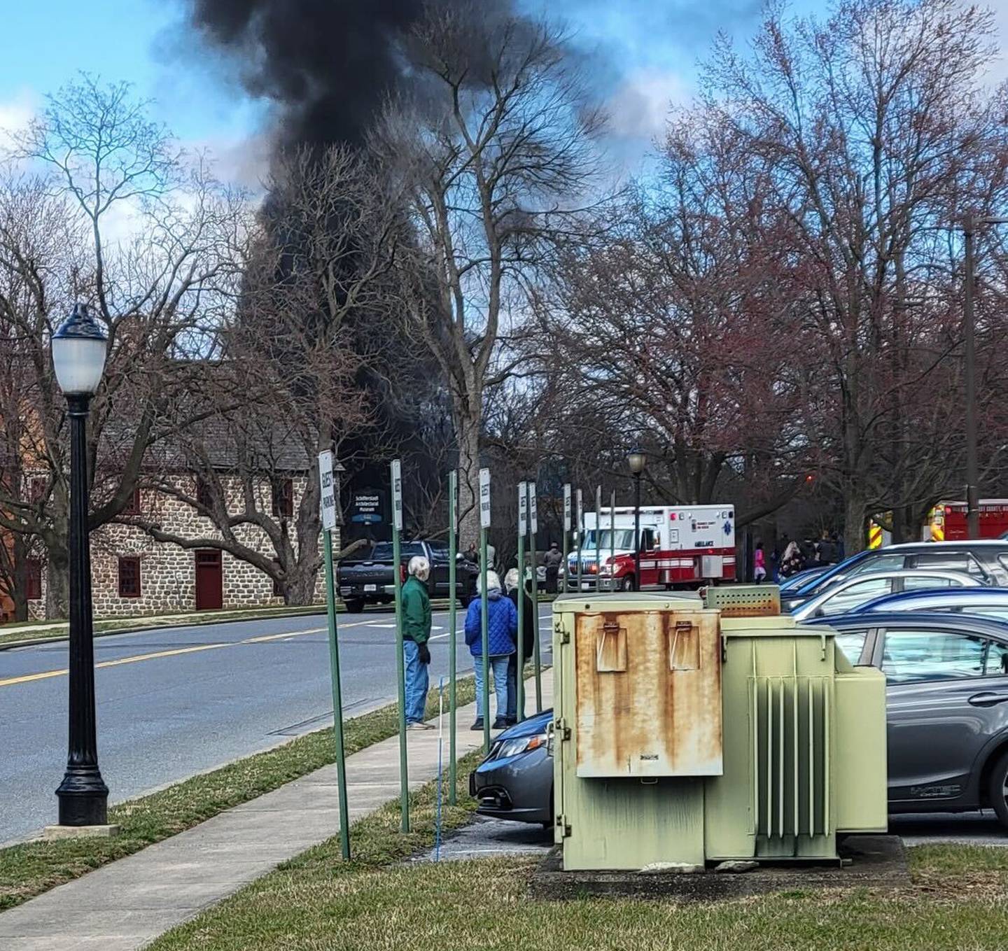 Black smoke rises over Frederick after a tanker truck overturned and caught fire on U.S. 15.