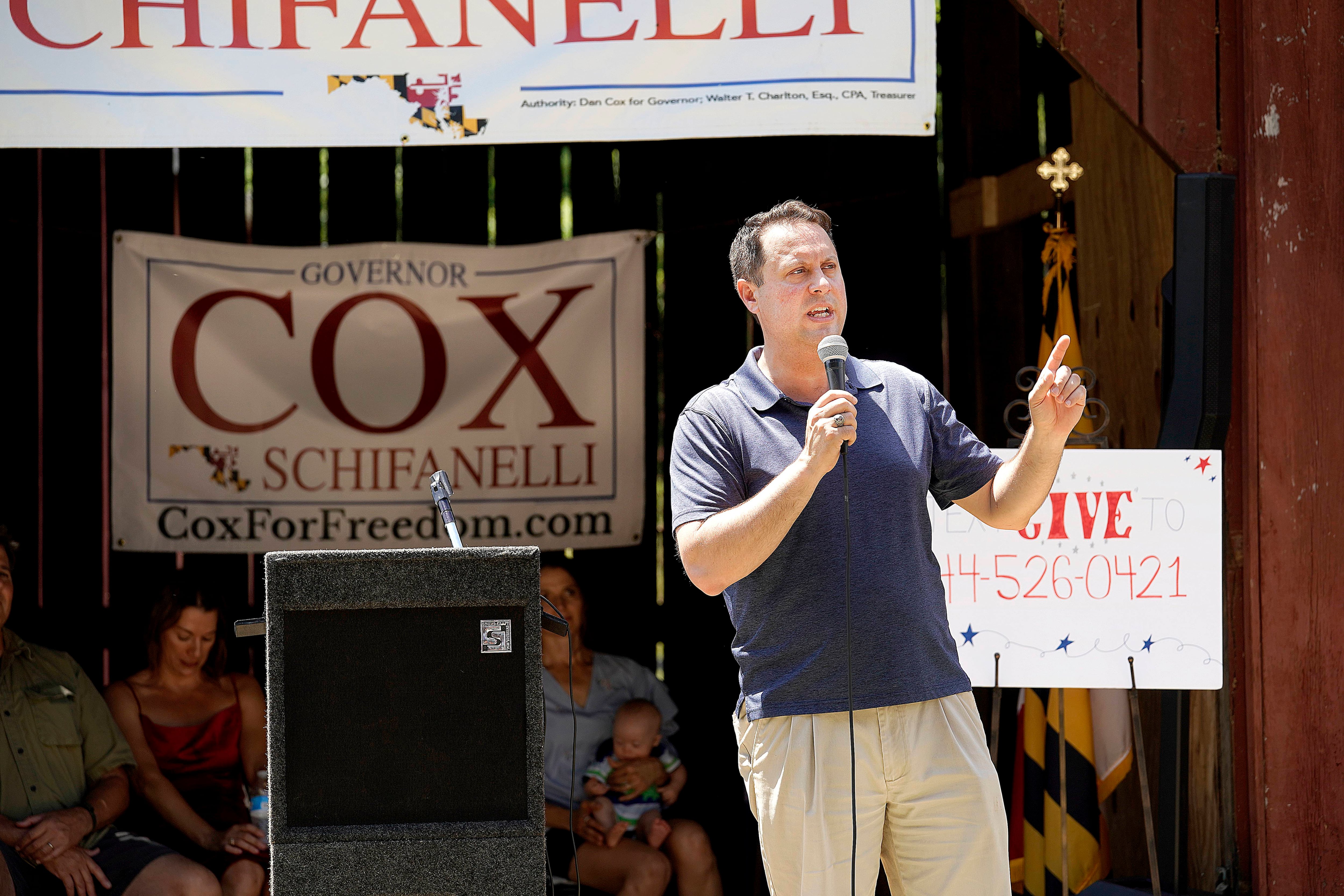 Dan Cox campaign held a "freedom rally" Saturday June 25th, on a farm in Hampstead with Pennsylvania Republican primary for governor candidate, Doug Mastriano as the keynote.  In addition to Mastriano and Cox, speakers at the event will include Gordana Schifanelli, Cox’s candidate for lieutenant governor and others.