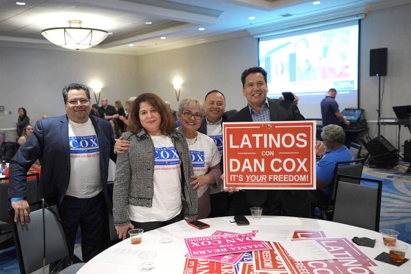 Latinos for Dan Cox show their support of gubernatorial candidate Dan Cox at his election night event held at DoubleTree by Hilton in Annapolis, Maryland, on Nov. 8, 2022.