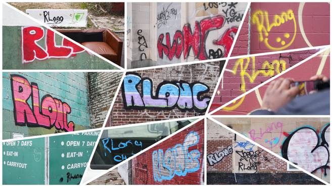 Who is behind the 'RLong' graffiti tag spray-painted all over
