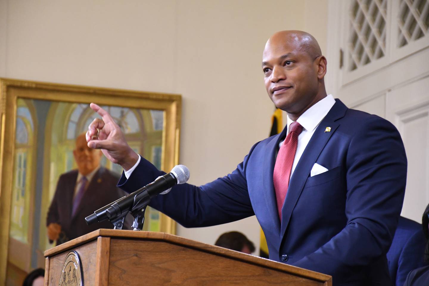 Maryland Gov. Wes Moore announces proposals to combat violence and address violent crime during a press conference at the State House in Annapolis on Tuesday, Jan. 9, 2024.