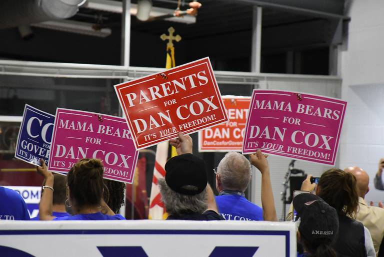 Maryland Republican gubernatorial candidate Dan Cox holds a pre-Election Day rally at the Brunswick fire hall on Sunday, Nov. 6, 2022.