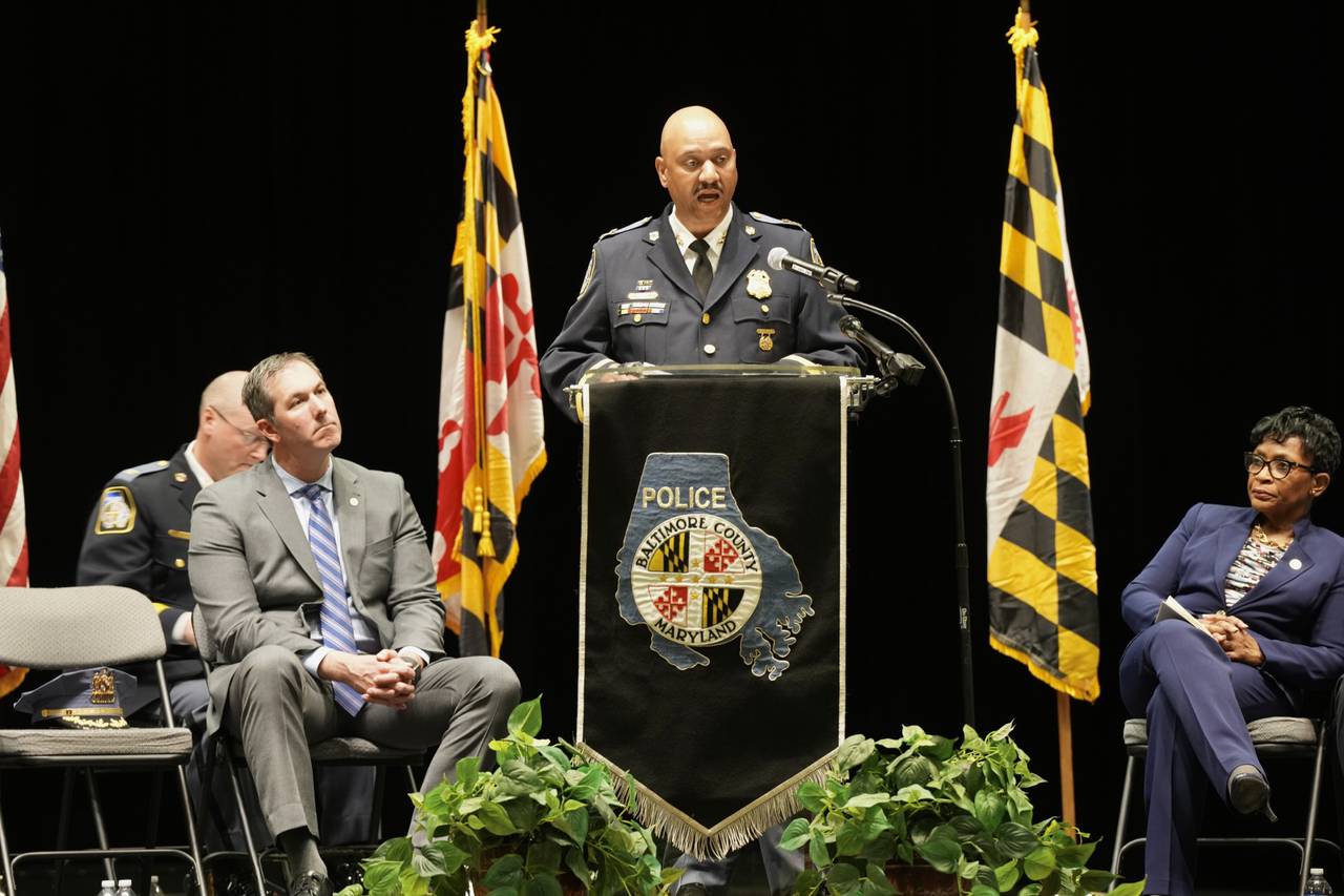 Robert McCullough is sworn in as the first Black police chief of Baltimore County on April 18, 2023