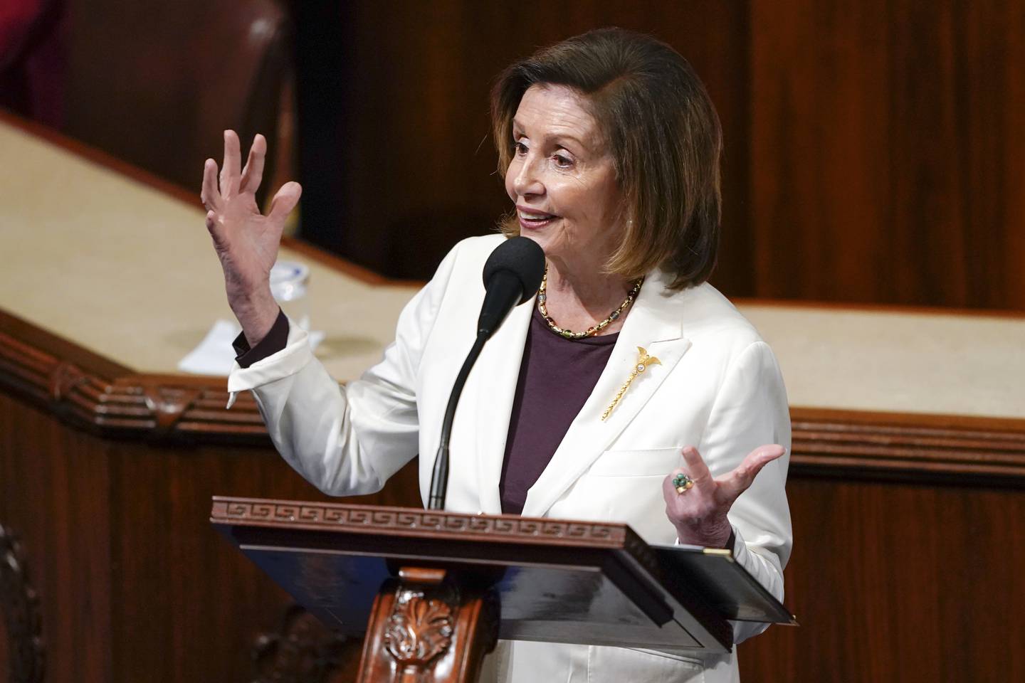 House Speaker Nancy Pelosi of Calif., speaks on the House floor at the Capitol in Washington Thursday, Nov. 17, 2022.