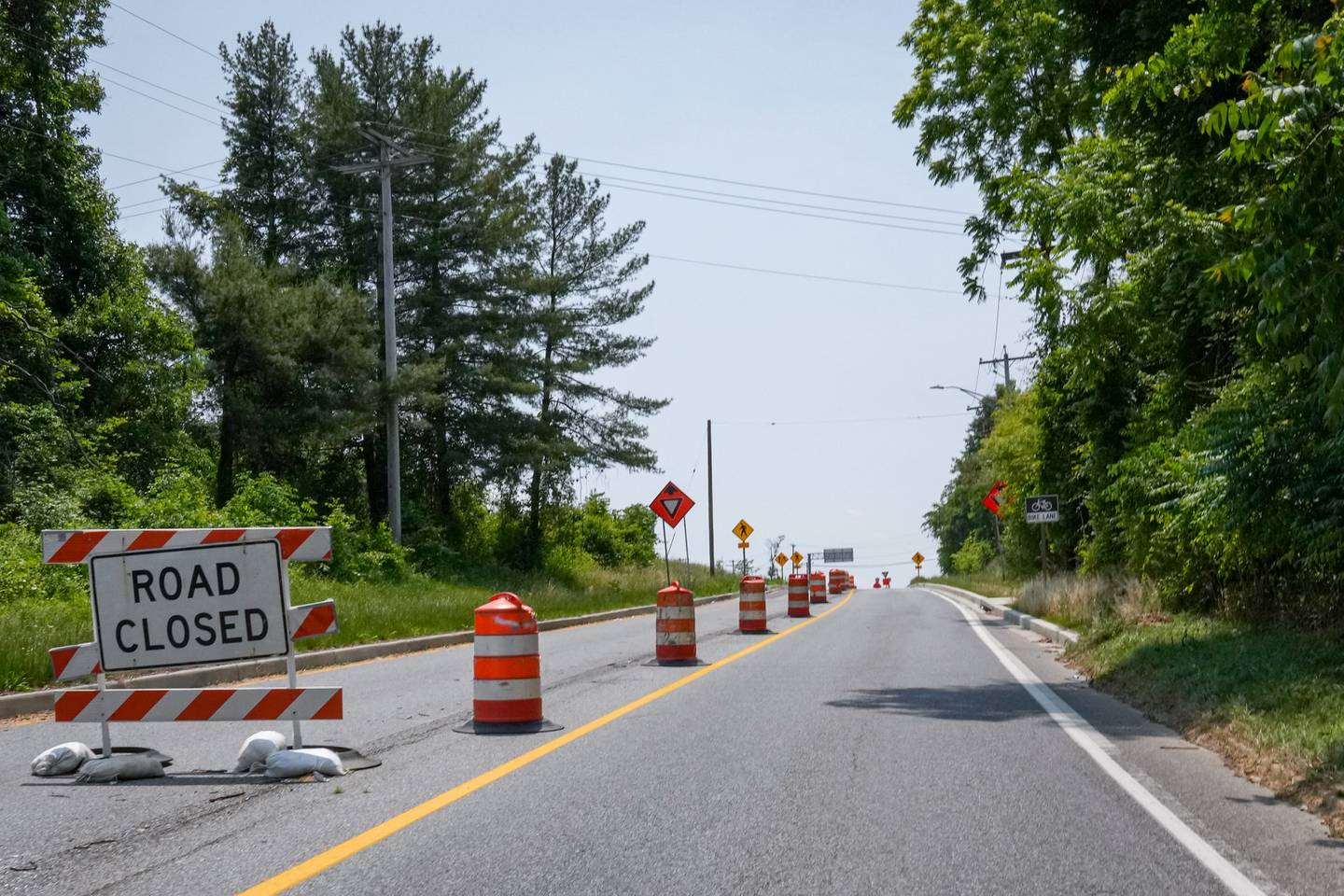 A view of some of the construction signs leading up to the Route 1 bridge that crosses over the CSX Transportation rail line in Halethorpe, as seen on Monday, May 22, 2023.