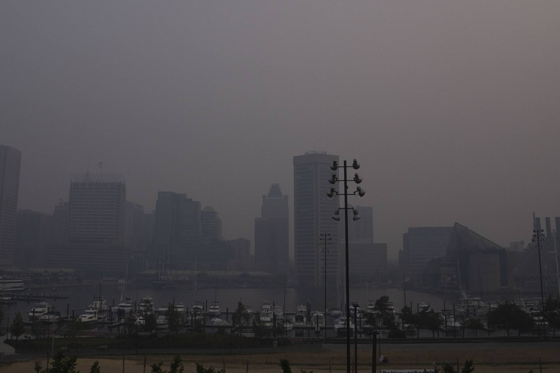 Air quality in Baltimore remains at dangerous levels due to smoke from Canadian wildfires blanketing the city on Thursday, June 8, 2023.