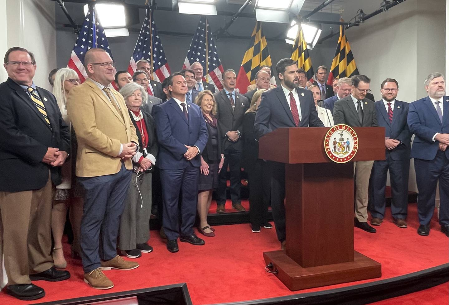 Frederick County Del. Jesse Pippy proposes anti-violent crime legislation alongside Republicans from the Maryland General Assembly on Thursday, March 2, 2023.