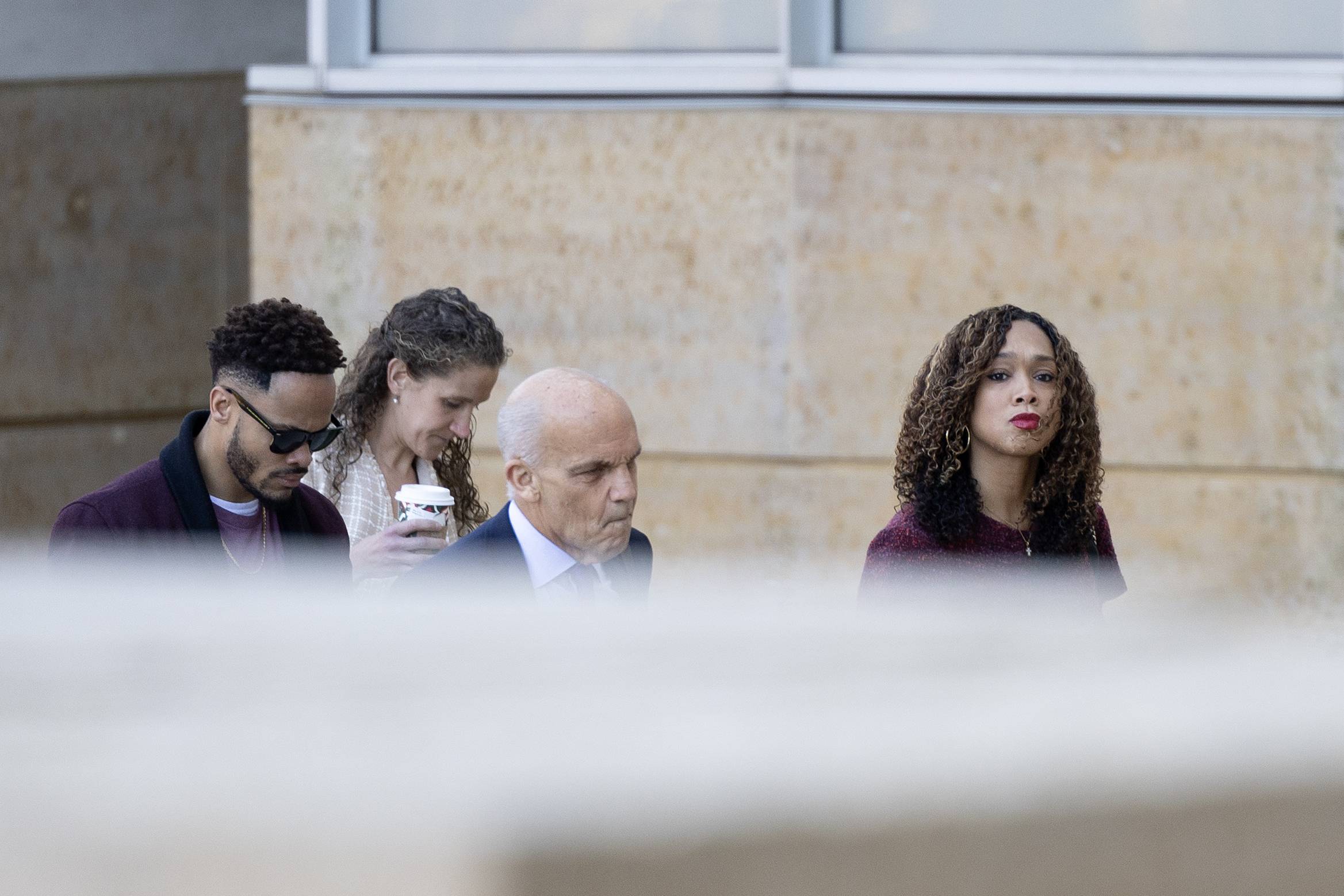 At right: Former Baltimore State’s Attorney Marilyn Mosby arrives at U.S. District Court in Greenbelt, Maryland, on Wednesday, November 8, 2023. Mosby weighed in on testifying following Tuesday’s proceedings during her federal perjury trial.