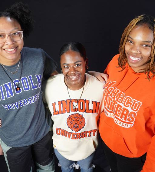 Lincoln University women basketball team players  (l to r) Maya Walker, Jaleesa Lanier and Kaziah Akinniyi.