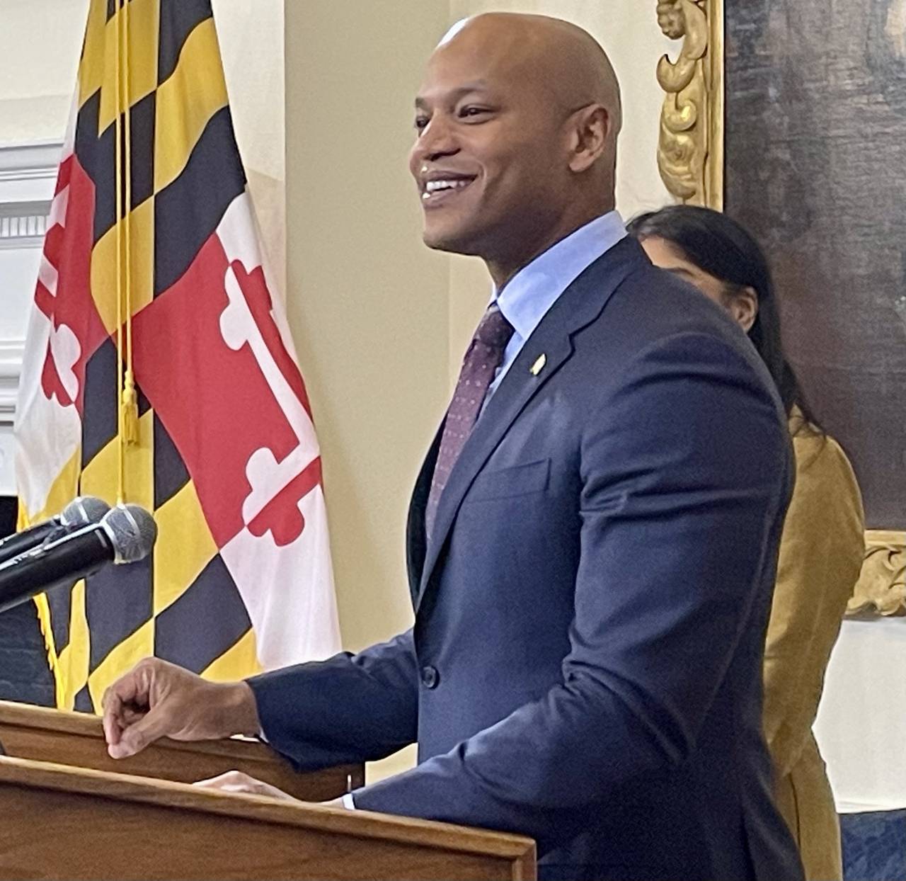 Gov. Wes Moore announces then signs two executive orders on January 18, 2023 at the Maryland State House in Annapolis.