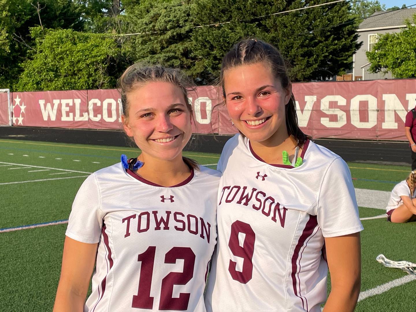 Towson seniors Brigid Vaikness (12) and Averry Briggs (9) played key roles in leading the No. 11 Generals to a 13-4 victory over Catonsville in the Class 3A state girls lacrosse semifinals Wednesday evening. Vaikness took the draw, helping the Generals dominate possession especially in the first half. Briggs scored three goals and had four assists to boost the Generals into the state quarterfinals for the first time since 2008.