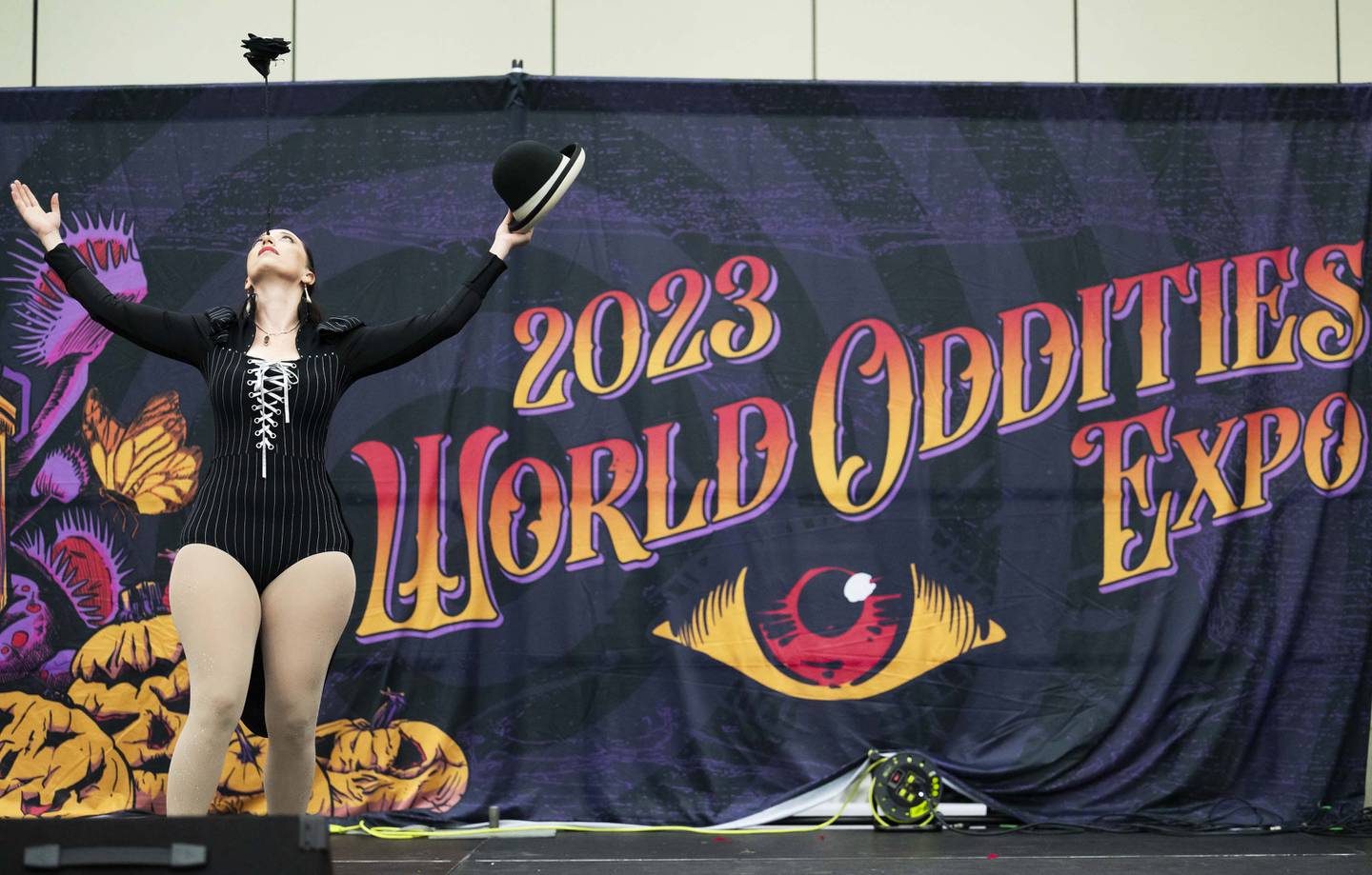 Kathryn Carr performs on stage during the 2023 World Oddities Expo at the Baltimore Convention Center in Baltimore, MD on October 07, 2023