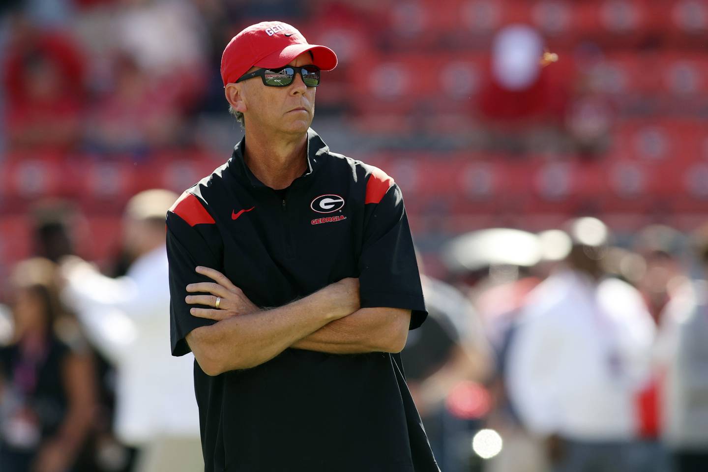 FILE - Georgia offensive coordinator Todd Monken watches before an NCAA college football game against Vanderbilt on Oct. 15, 2022 in Athens, Ga. The Baltimore Ravens have hired Monken to be their offensive coordinator, the team announced Tuesday, Feb. 1 4, 2023.
