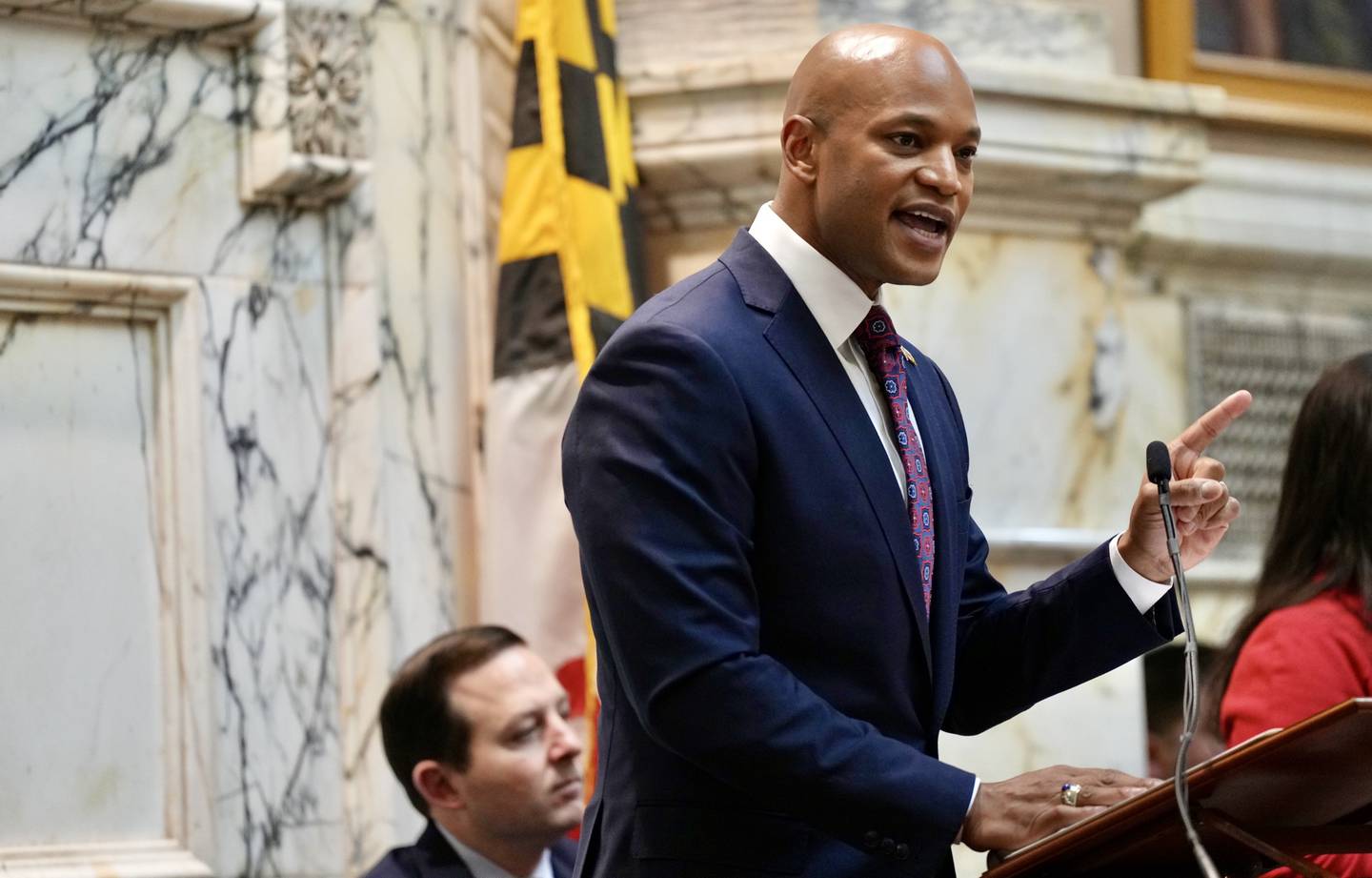 Governor Wes Moore speaks the State of the State in the House Chambers at the Maryland State House on February 1, 2023.