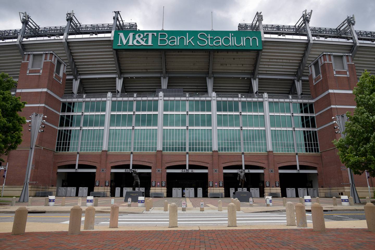 The exterior of M&T Bank Stadium, home of the Baltimore Ravens, in South Baltimore.