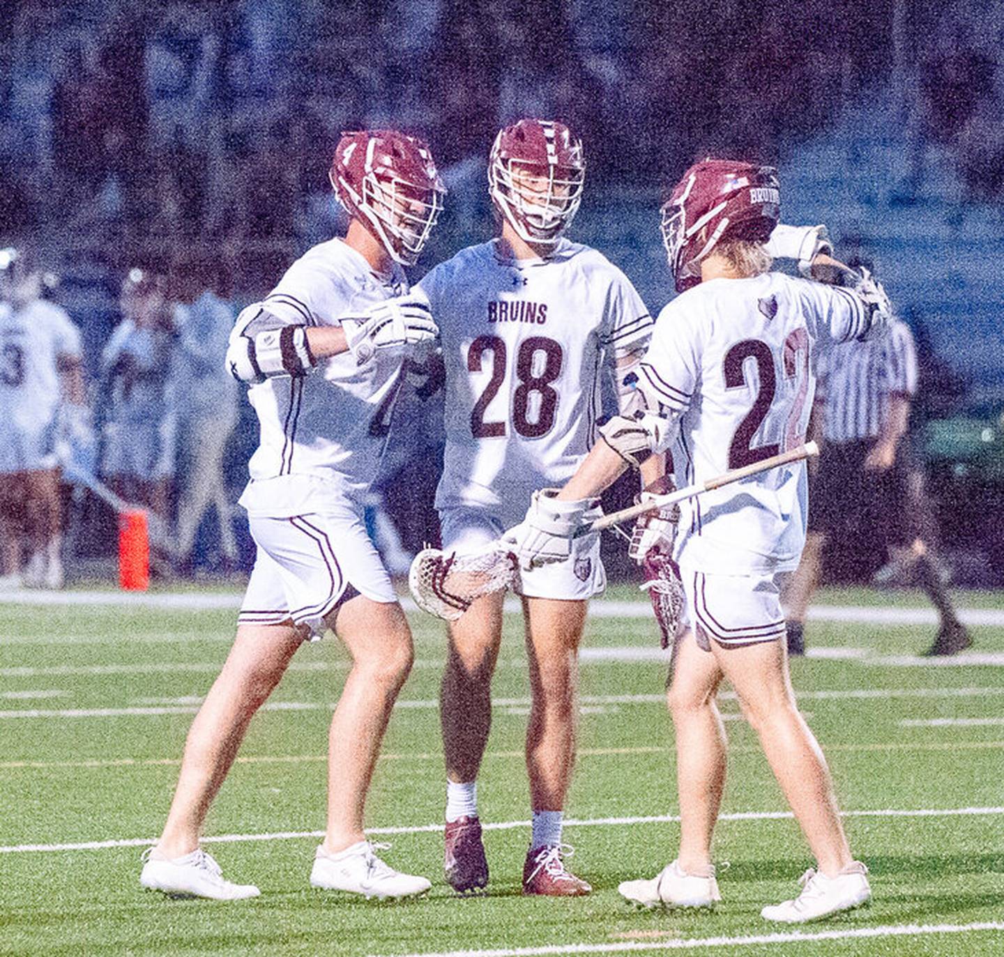 Broadneck lacrosseRyan Della (left), Jackson Shaw and Tanner Boone has Broadneck's boys lacrosse teams back in the Class 4A state finals. Della's goal in overtime lifted the No. 7 Bruins to a 9-8 victory over Frederick County's Urbana in a state semifinal at Crofton Saturday.